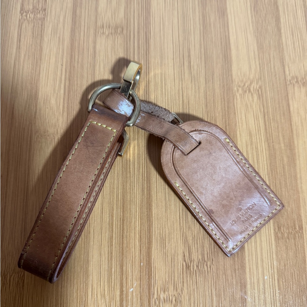Louis Vuitton Tan Leather Keychain and Tag Set